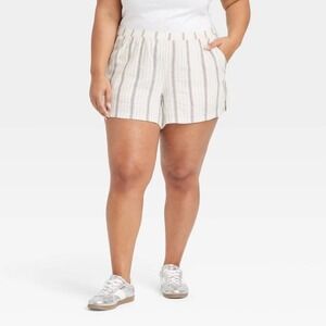 Universal Thread Women's Mid-Rise Striped Linen Blend Pull On Shorts XL